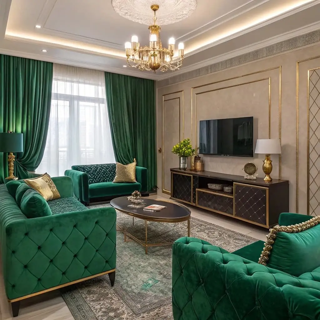 green l shaped couch