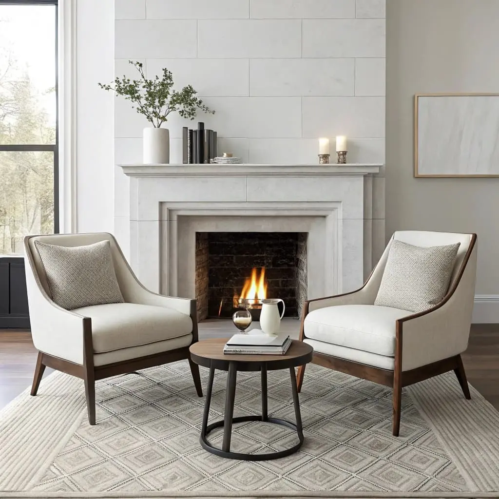 how to style furniture around a fireplace
