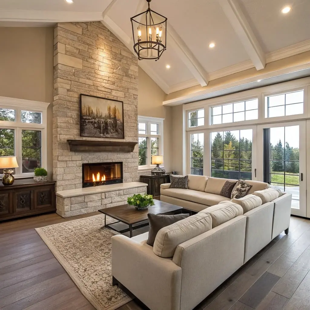 how to style furniture around a fireplace