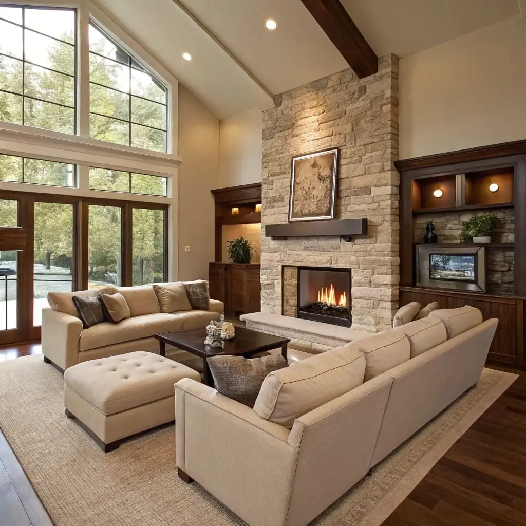 how to style furniture around a fireplace
